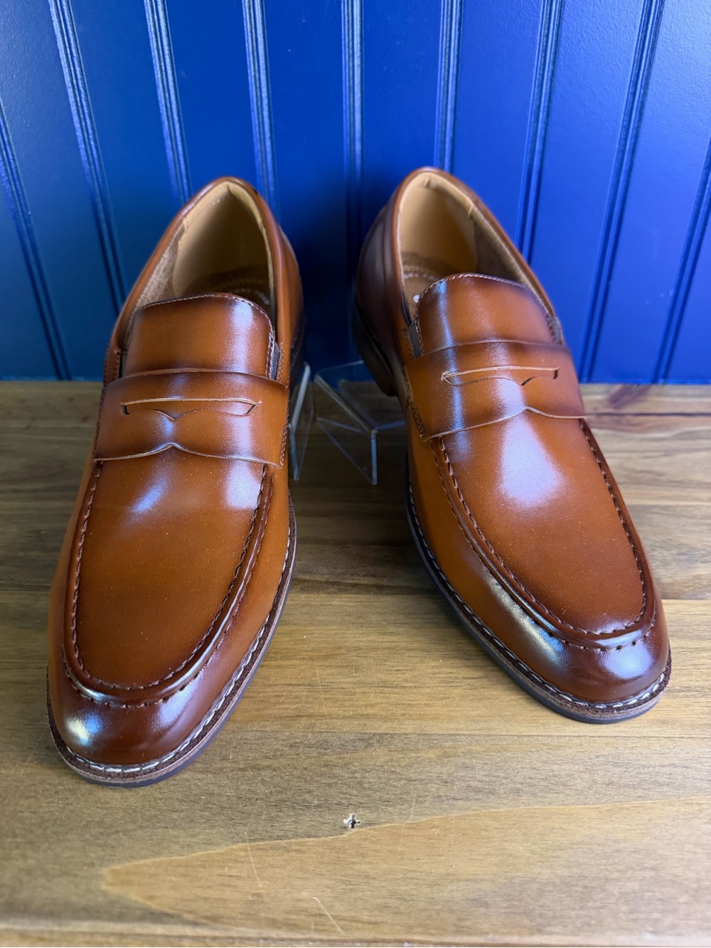 Florsheim Rucci Jr Moc Toe Penny Loafers Cognac Brown Big Boys Size 7
